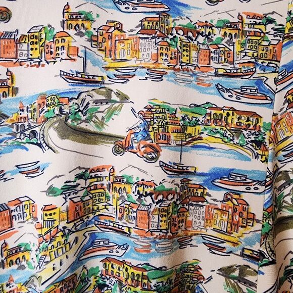 Vintage Karina Dress Italian Venice Scenic Print Vacation Boho Womens Large - Picture 11 of 16